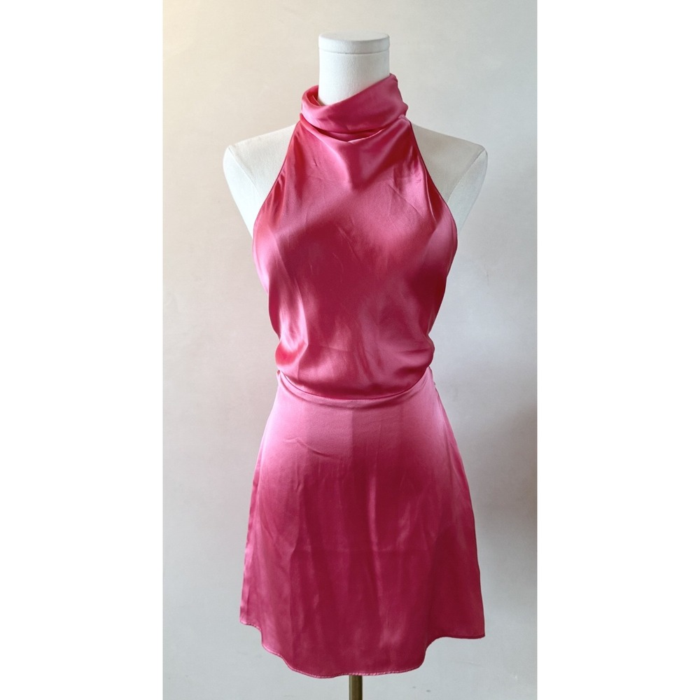 Amanda Uprichard Silk Pink Tie Waist Halter Sexy Cocktail‎ Party Mini Dress Sz S